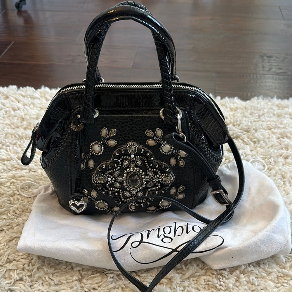 Brighton Czarina stunning jewel black patent leather combo detailed bag - Picture 4 of 17